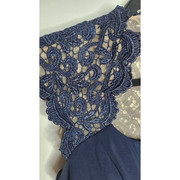 Xscape Navy Blue Knee Length Metallic Back Cocktail Party Dress Size 6 - Picture 8 of 9